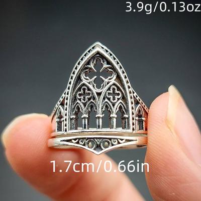 Vintage Castle Architectural Style Hollow Out Geometry Gothic Ring Woman Party Prom