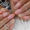 24 Stück Rosa Französische Spitze Kurze Quadratische Falsche Nägel Mit Kleber Glitzer Acryl Vollabdeckung Künstliche Nagelspitzen