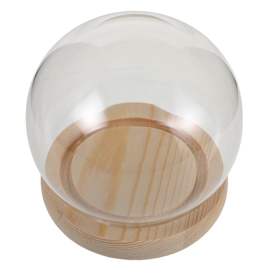 1 Set Round Glass Display Dome Cloche Wood Base Small For Preserved Flowers Figurines Decoration Transparent Dust-Proof Showcase