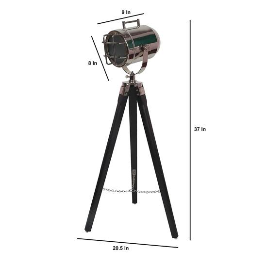 93.98 Cm Black Wooden Tripod Nickel Spotlight Industrial Nautical Searchlight for Home, Office, Livingroom, Bedroom, Diningroom Decor