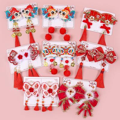 2 Stück Chinesische Neujahrsdekorationen Haarspangen Kinder Quasten Schleifen Clips Haarspangen Mädchen Kinder Party Haarschmuck