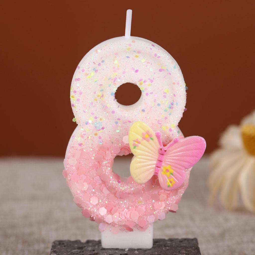Pink and White Butterfly Flower Birthday Cake Candles