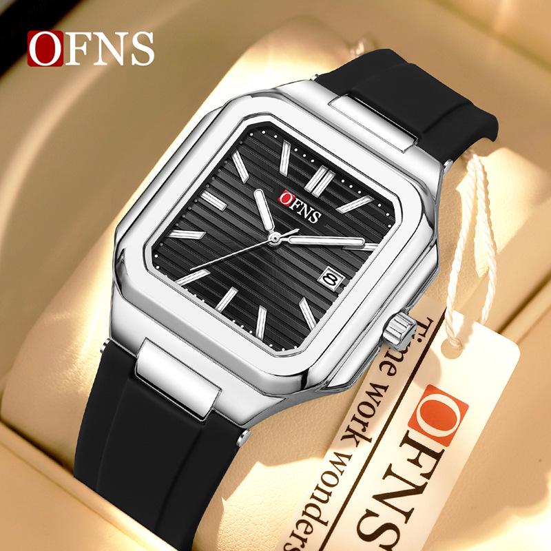 OFNS Luminous Square Steel Band Quartz Watch with Calendar
