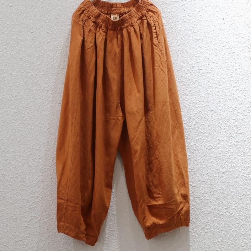 Johnature Women Vintage Linen Wide Leg Pants Elastic Waist Loose Autumn Trouser Chinese Style Women Soft Long Pants