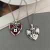 Punk Rock Red Black Heart Pendant Chain Necklace For Men Women Cool Hip Hop Street Vintage Goth Accessories Trendy Jewelry
