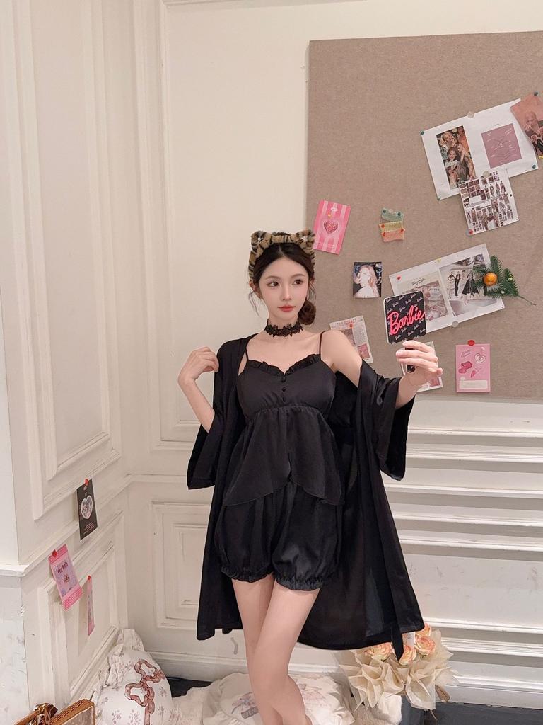 Ice silk pajamas female summer girl pure desire suspender shorts loungewear set pajamas female pink sexy pure desire