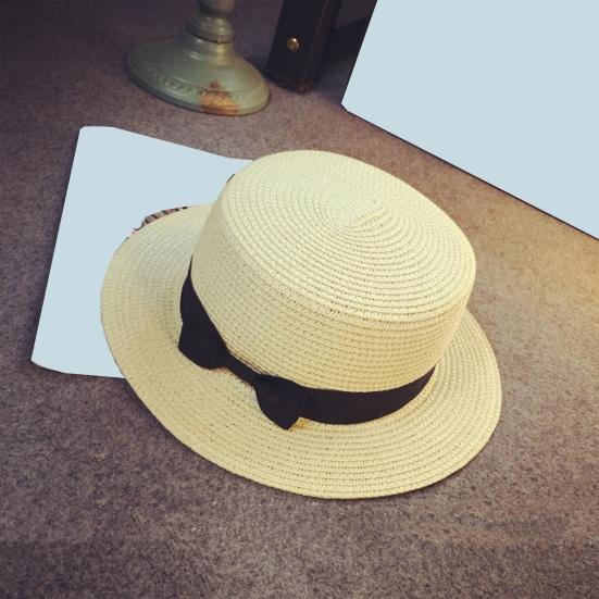 Bowknot Decor Flat Dome Straw Hat Folding Thin Women Wide Brim Sunscreen Bucket Hat Fashion Accessories