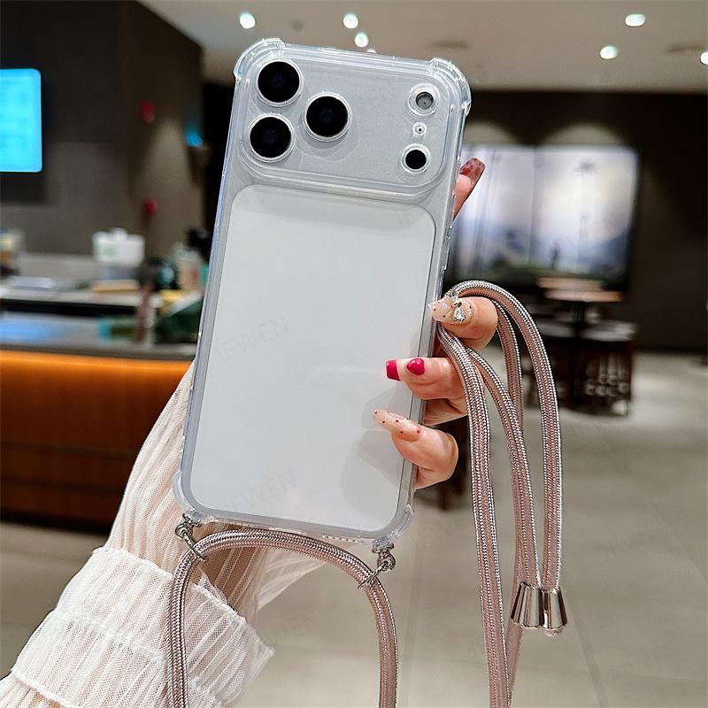 Crossbody Lanyard Shockproof Case For iphone 17 Air 16 16E 15 14 13 12 11 Pro Max Plus Silicone Soft TPU Clear Back Cover