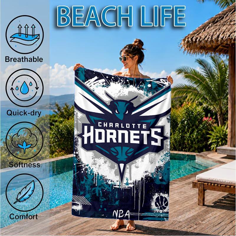 Charlotte-Hornets Logo Beach Towel, Microfiber Beach Towel, Perfect For Pool, Beach, Travel, Home Decor Beach Party Fan gifts