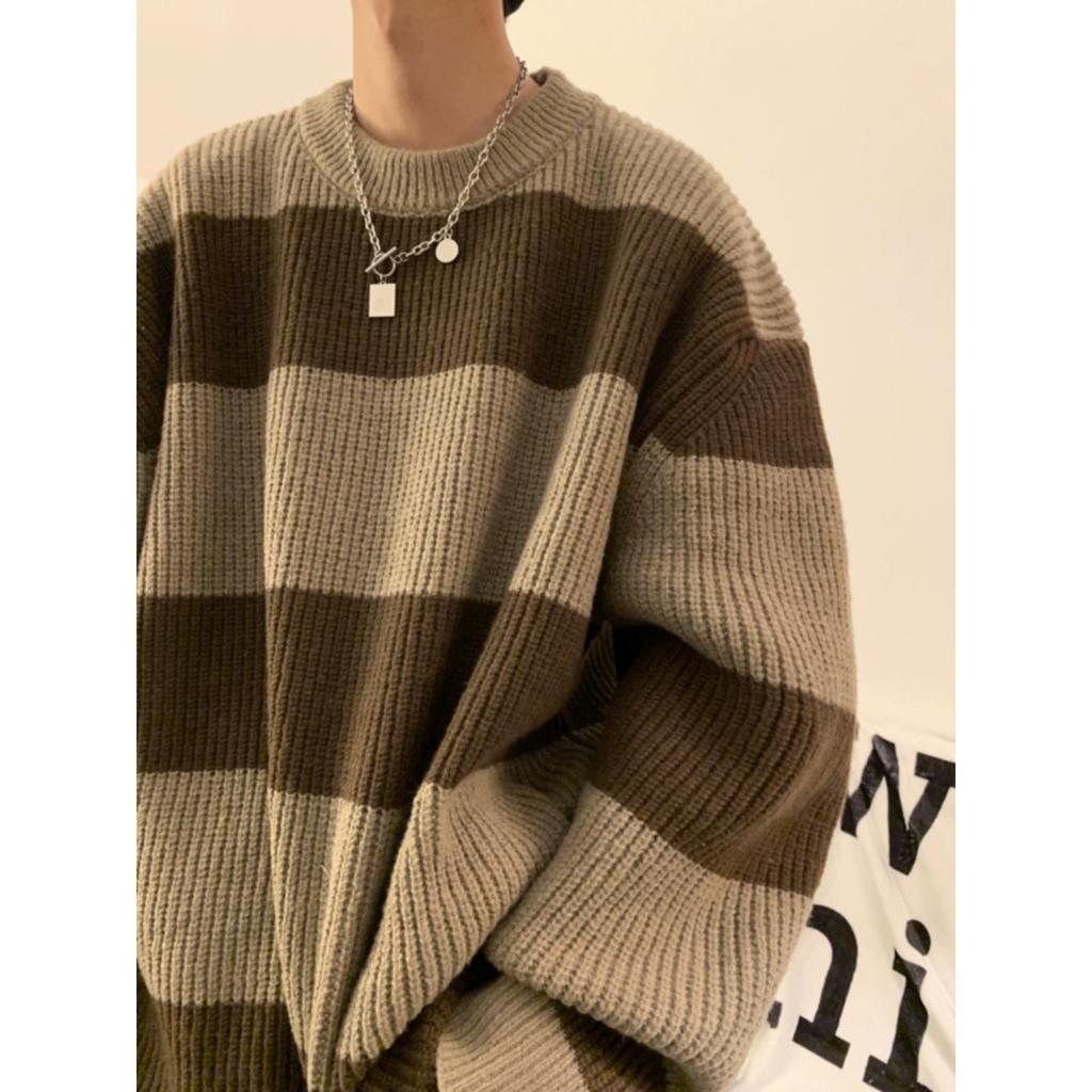Pull rayé à col rond pour homme - Coupe ample, Tricot tendance Automne/Hiver