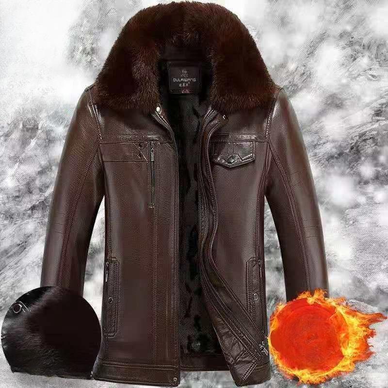 

Кожаная куртка мужская меховая зимняя флисовая утолщенная мужская шуба норковая шуба натуральная кожаная куртка M