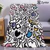 Doodle Heart Floral Cartoon Anime Print Flannel Blanket Soft Warm Throw for Kids Bedroom Sofa Bed Christmas Office Car