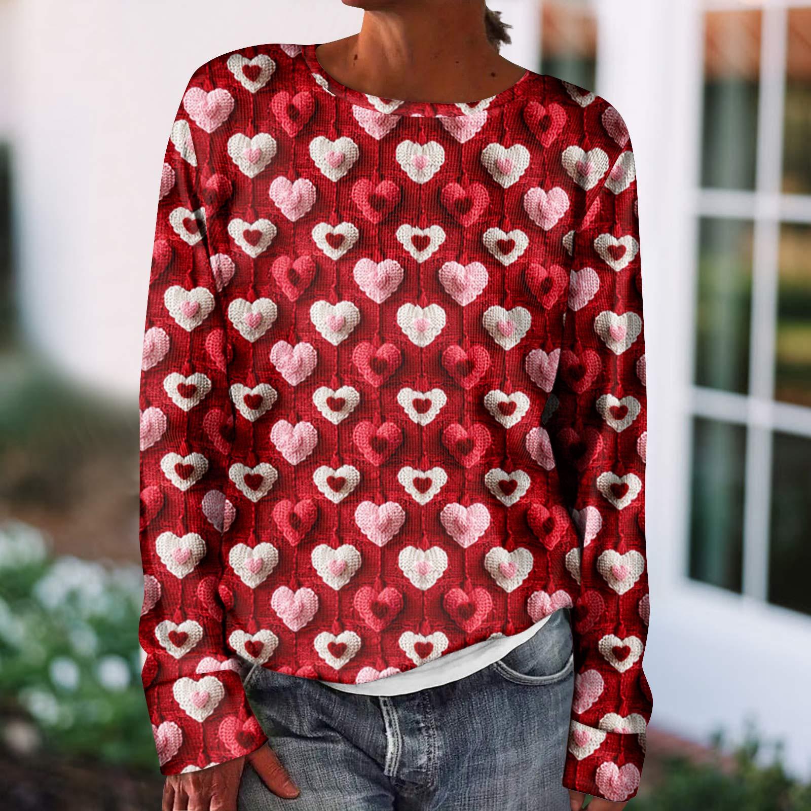 

Женская мода Длинный рукав День святого Валентина свитер Топы День святого Валентина свитер XXL красный