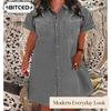 Rochii Casual Casual de Vară Primăvară cu Mânecă Scurtă, Guler Polo, Culoare Uni, Imprimeu