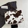 Large Capacity Shopper Bags For Women Winter Travel Tote Bag Cow Printing Plush Shoulder Bag Ladies Designer Handbag