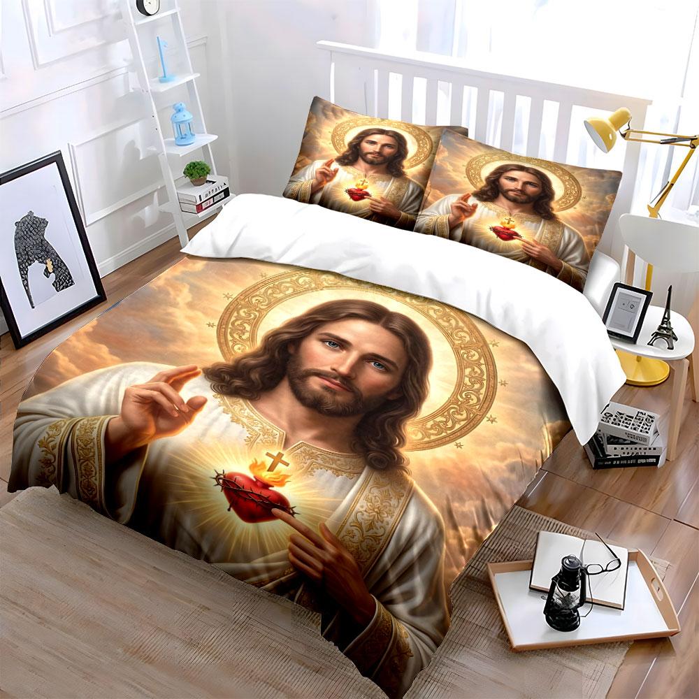 Heilig Hart met Glorieuze Christus Afbeelding Print Beddengoed Set 1 Dekbedovertrek 2 Kussenslopen voor Volwassenen en Kinderen Luxe Cadeau