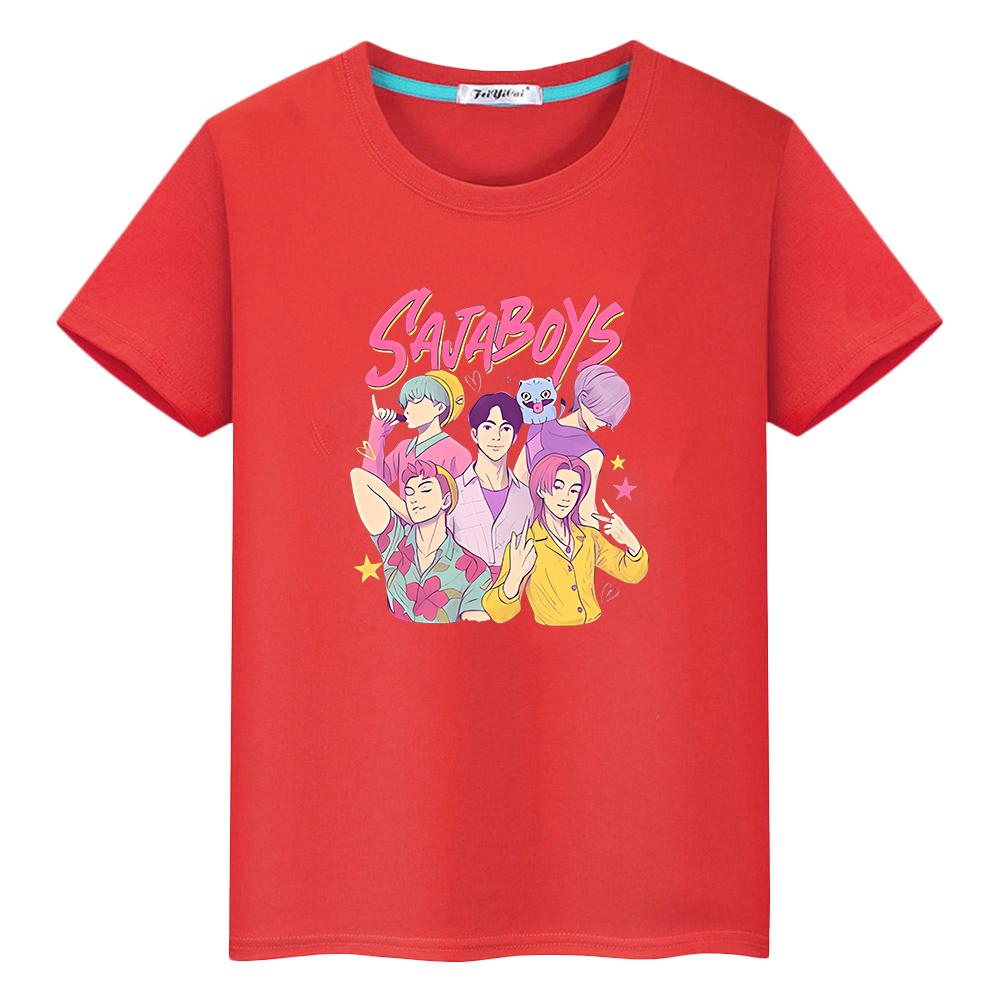 T Shirt for Kids Boy 10year Saja Boys Kpop Demon Hunters Print 100%Cotton Kawaii Tees Cute Tops Anime Short Y2k Girls Clothes