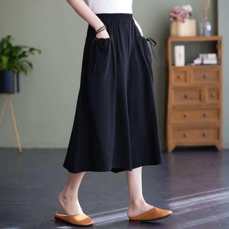 

Women s 2026 Summer Nylon Wide-Leg Pants - Loose, Plus Size, Solid Color, Elastic Waist, Flare Skirt Style, Casual Cropped Design 2XL чорний