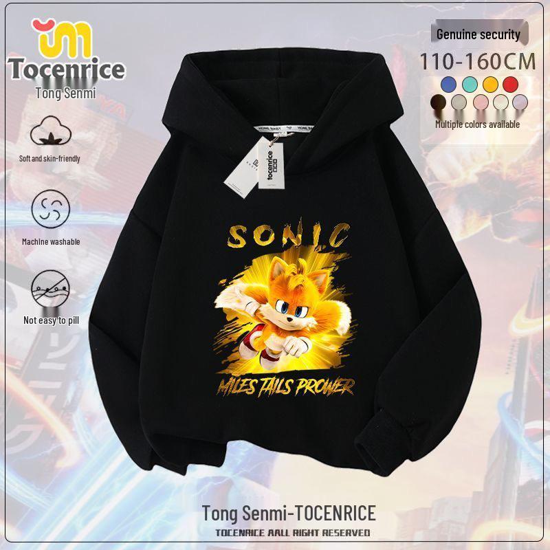 Sonic the Hedgehog Fleece-Lined Kids Hoodie - Trendy Spring/Autumn Jacket for Boys & Girls