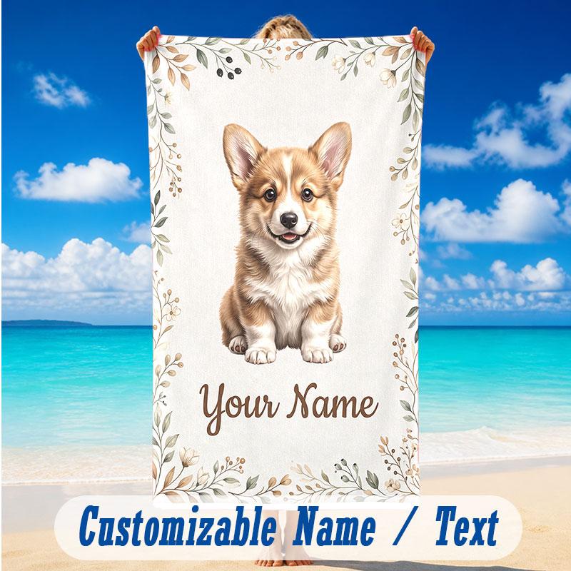 Floral Garden Theme Beach Towel Personalized Custom Name & Text Soft Quick Dry Beach Towel for Swimming Travel
