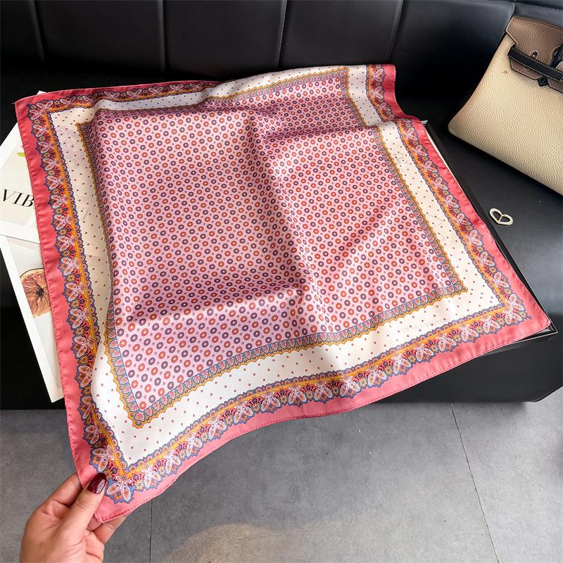 Retro Design Square Silk Scarf for Women Print 70x70cm Hijab Small Shawl Neck Tie Hand Wrist Kerchief Female Headband Foulard