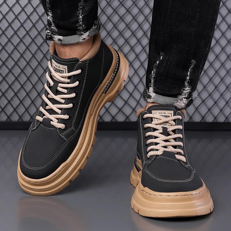 Spring Handmade Outdoor Sports Shoes Thick Soled Comfortable Ankle Boots Lace Up High Top Shoes High-quality Luxury Denim Boots