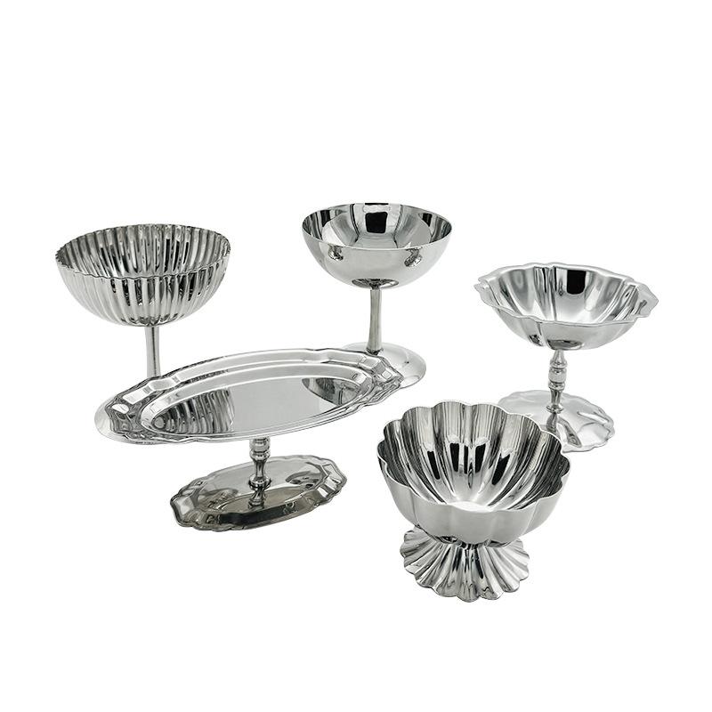 1PC Dessert Cup Minimalist Stainless Steel Dormitory Pudding Cup Heat-proof High Footed Bowl Practical Snack Bowl Convenient