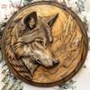 Rustikales Wolf Holz Wandkunst 2D Flach geschnitzt Goldenes Schild Bauernhaus Zuhause Büro Bar Man Cave Dekoration