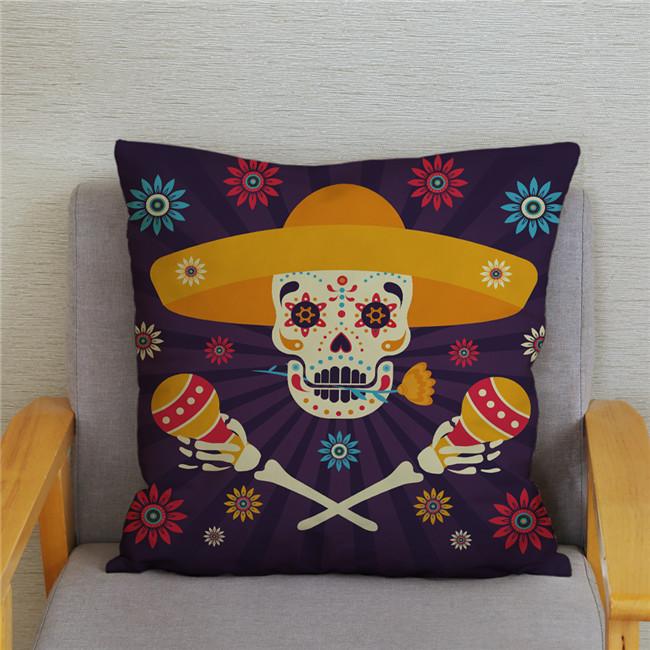 Mexican Day of The Dead Pillowcase Bedroom Living Room Sofa Home Decoration  Cartoon Flower Skull Print Cushion Cover