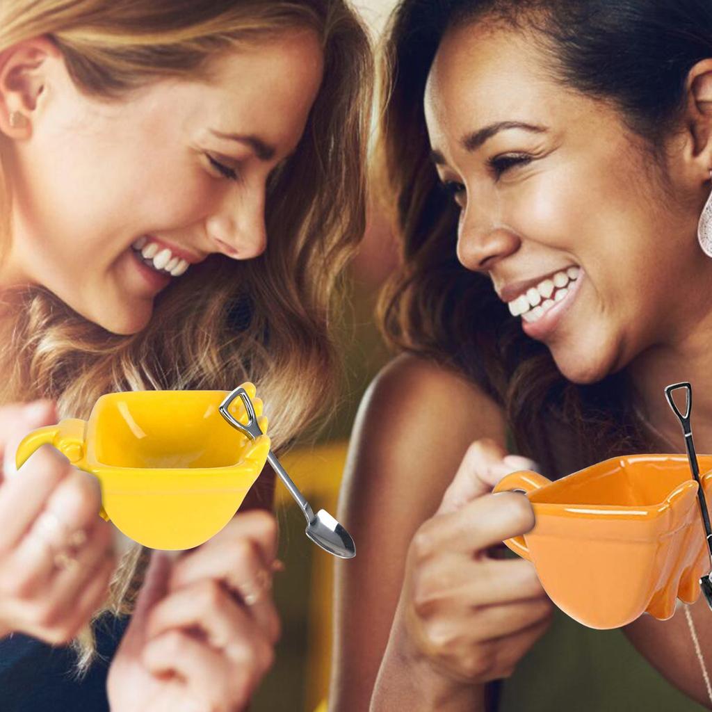 340ml Novel Ceramics Mugs Excavator Bucket Model Coffee Mug With Spade Shovel Spoon For Dessert Funny Mugs Cake Cup Gift Canecas