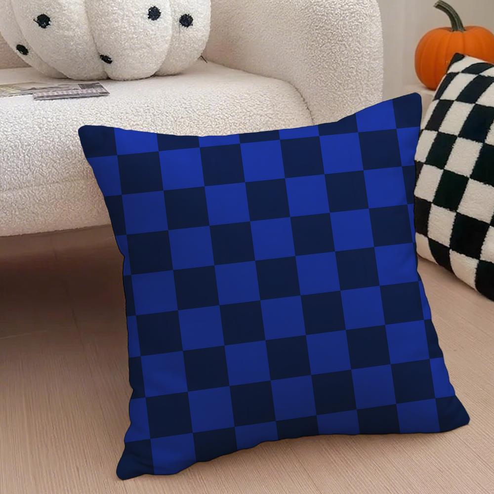 Classical Blue Tartan Design Plaid Cushion Cover Throw Pillow Cover Hidden Button Durable Polyester Chair Cushion