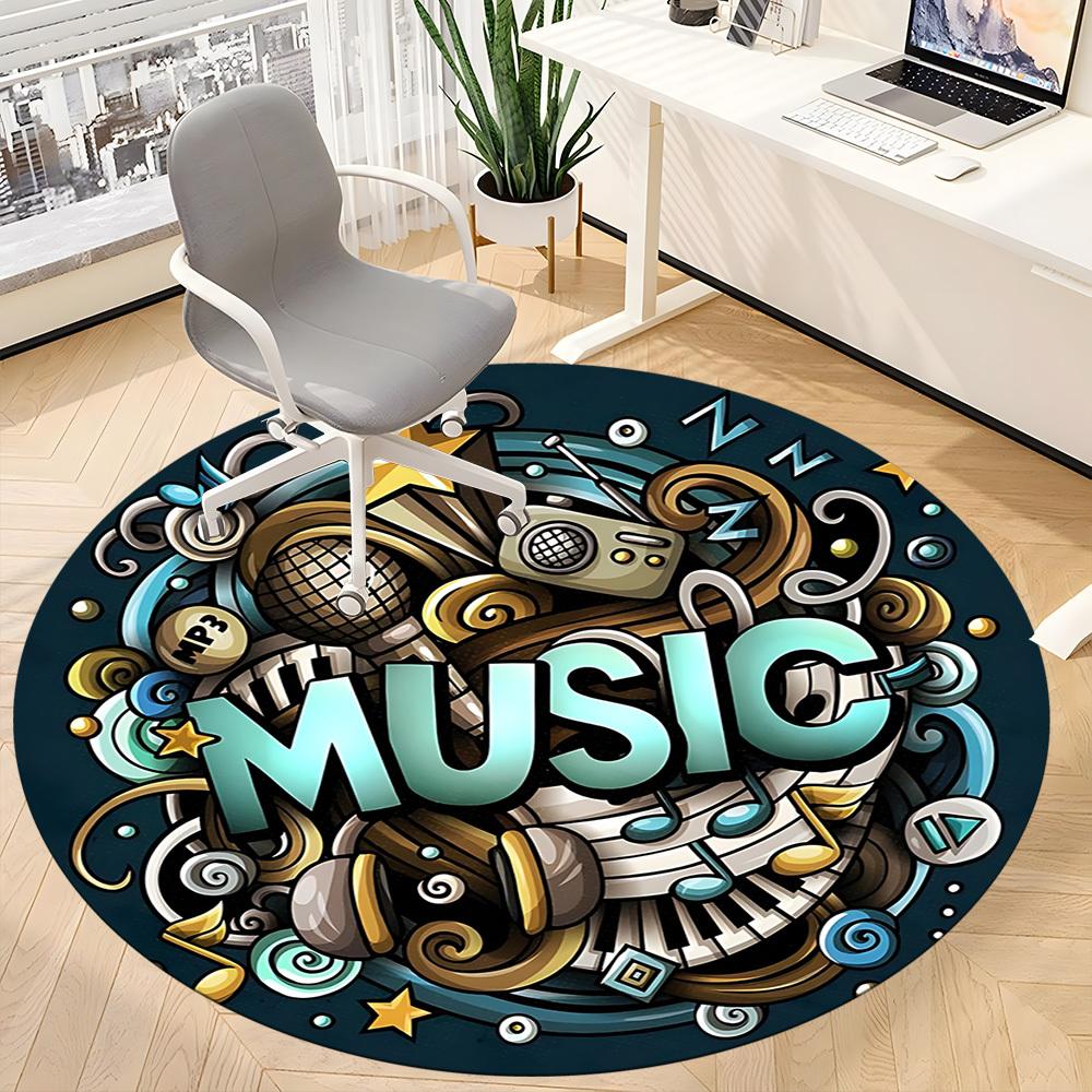 1pc Music Decor Carpet for Office Non-Slip, Round Carpet, Soft & Comfortable, Carpet for Office, Lightweight Round Floor Mat