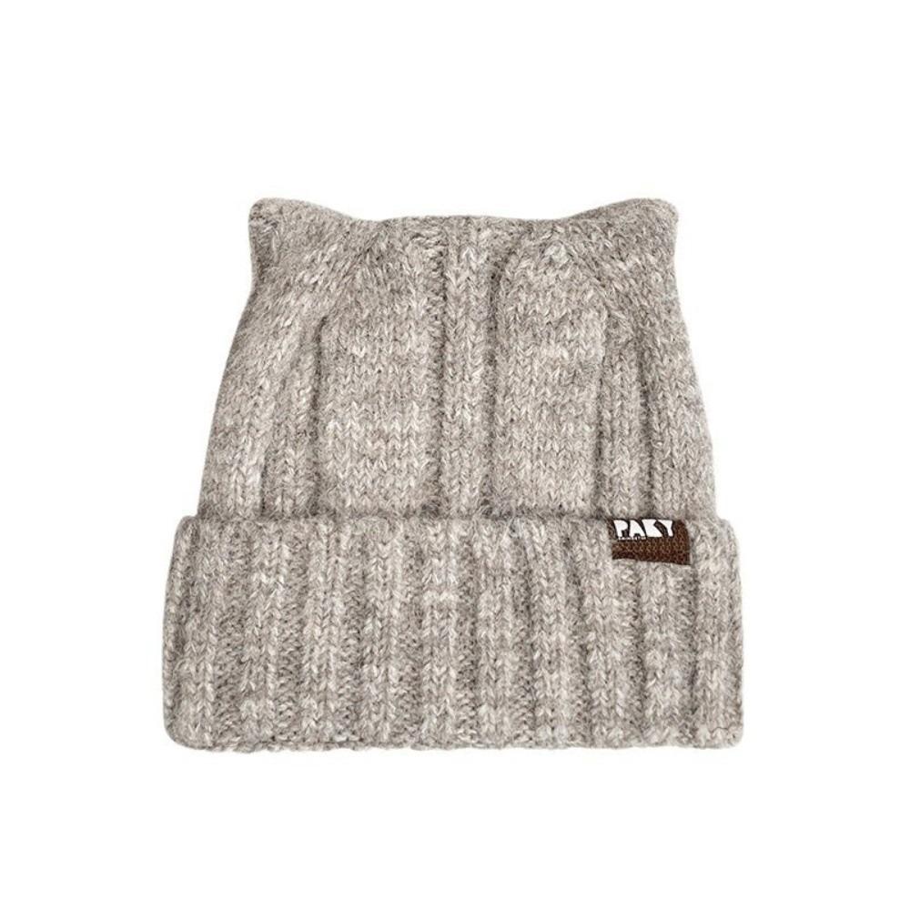 Windproof Knitted Pullover Hat Wool Women Beanie Hats Cute Cat Ears Hat  Female