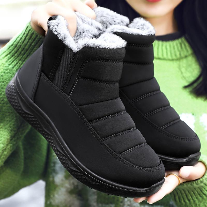 Shoes women's cotton shoes winter high-top warm women's boots solid color versatile snow shoes polyurethane piled thickened women's cotton boots