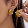 Vintage Striped Texture Stainless Steel Stud Earrings For Women Gold Plated Knotted Vortex Earring Waterproof Statement Jewelry