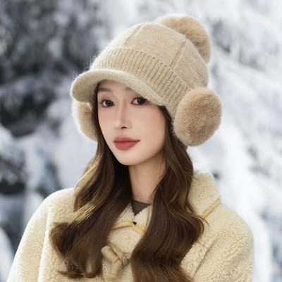 Autumn and Winter Hats for Women Korean Style Plus Velvet Thickened Outdoor Cold Proof Warm Baseball Cap Ear Protection Ear Bag Knitted Wool Hat New