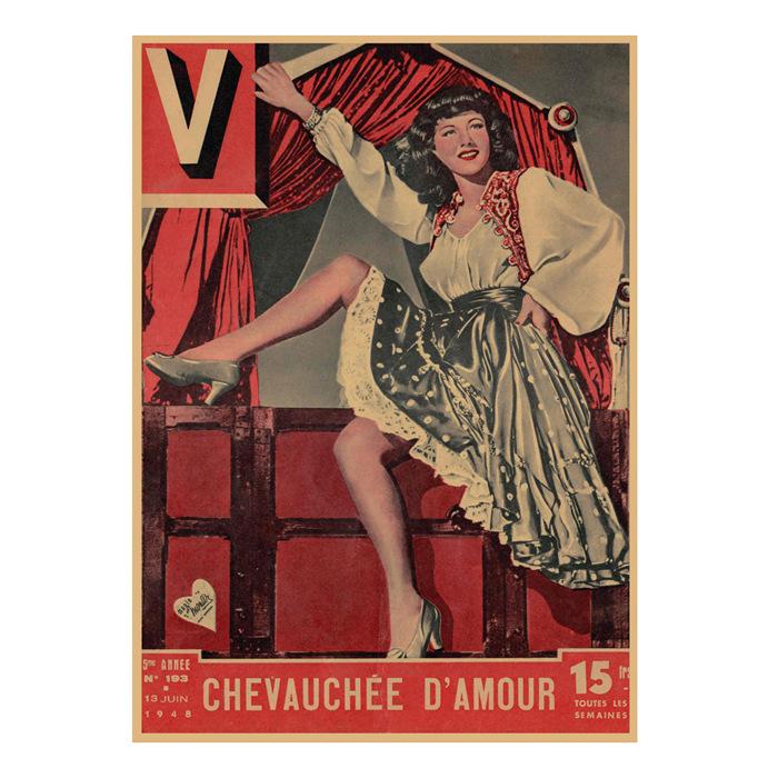 Vintage Sexy Beauty Star Illustration Wall Poster for Bar or Cafe