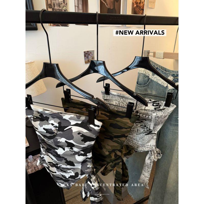 Kumikumi American Style Gyaru Style Retro Camouflage Tube Top Vest Women clothes Summer Irregular Straps Sleeveless Top