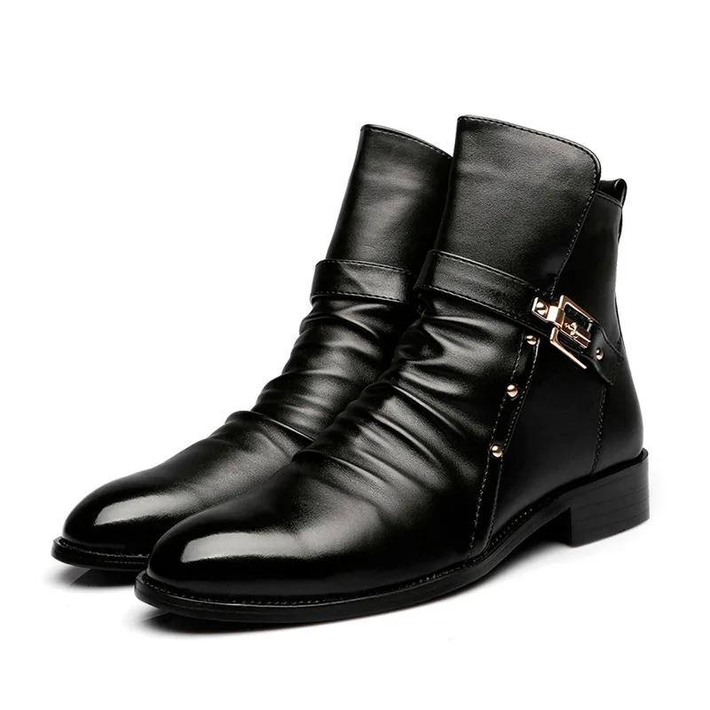 2025New Men's Boots Fashion Motorcycle Boots Luxury High-top Leather Boots for Men Business Pointed Short Boot Big Size45 Botas
