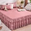1pc Bed Skirt +2pcs Pillowcase King Queen Size Soft Sanding Fabric Bed Skirt Princess Romance Bedspread