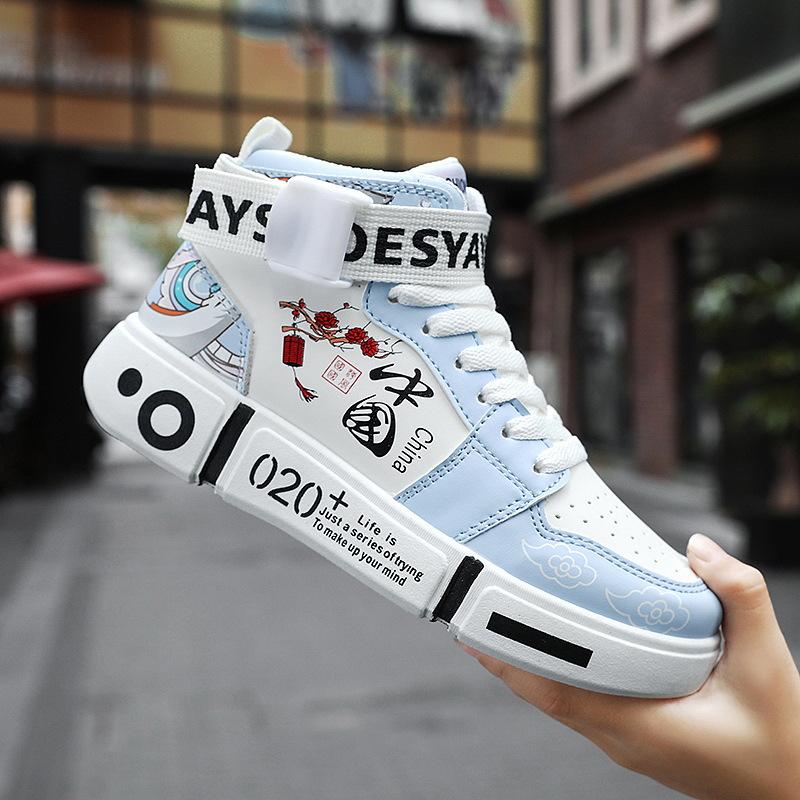 

Мужская обувь, весенне-осенние спортивные парные туфли с высоким берцем и толстой подошвой, туфли для доски в стиле кантри, большие размеры 31 синий