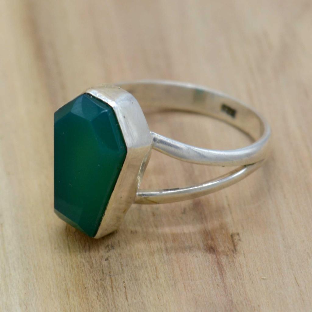 Green Onyx Gemstone Coffin Ring For Women Gift, Handmade Jewelry 925 Sterling Silver & Birthstone Ring