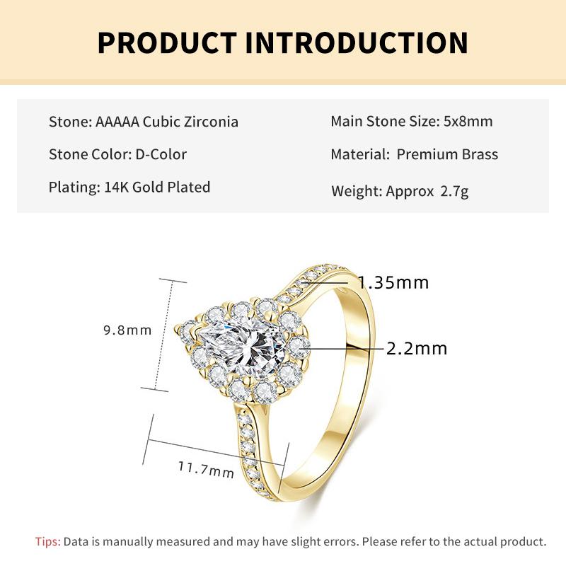 

Rrjzz 1 Carats Wedding Engagement Ring for Women Pear/Round Cut Cubic Zirconia Ring 14K Gold Plated Promise Anniversary CZ Ring 5