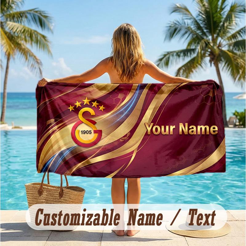 Custom Text Beach Towel, Soft Absorbent Swimming Multi-use TowelGalatasaray FC