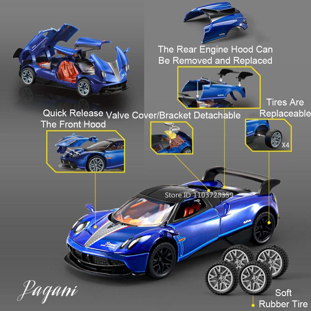 1:43 PAGANI ZONDA R AE86 Toy Model Cars Metal Diecast Doors Opened Rubber Tires Detachable Assembly Decoration for Boys Gifts