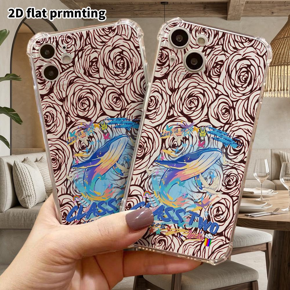 Phone Case: 2D Flat Design, Suitable for iPhone 18 17 16 15 14 13 Pro, Transparent Corner Protection Case, Rainbow Blue Whale, Christmas and Halloween
