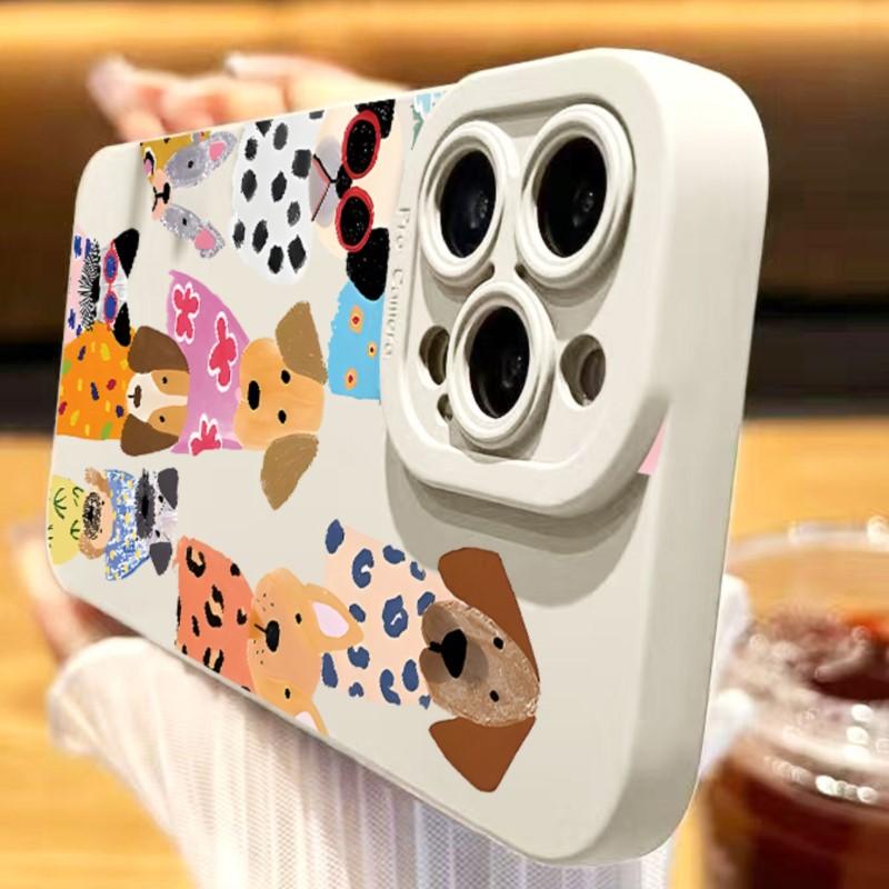 Cute Hand-Painted Dog Collection Phone Case for iPhone 17 16 15 14 13 12 11 Series Pro Max Plus Double Layer Protection