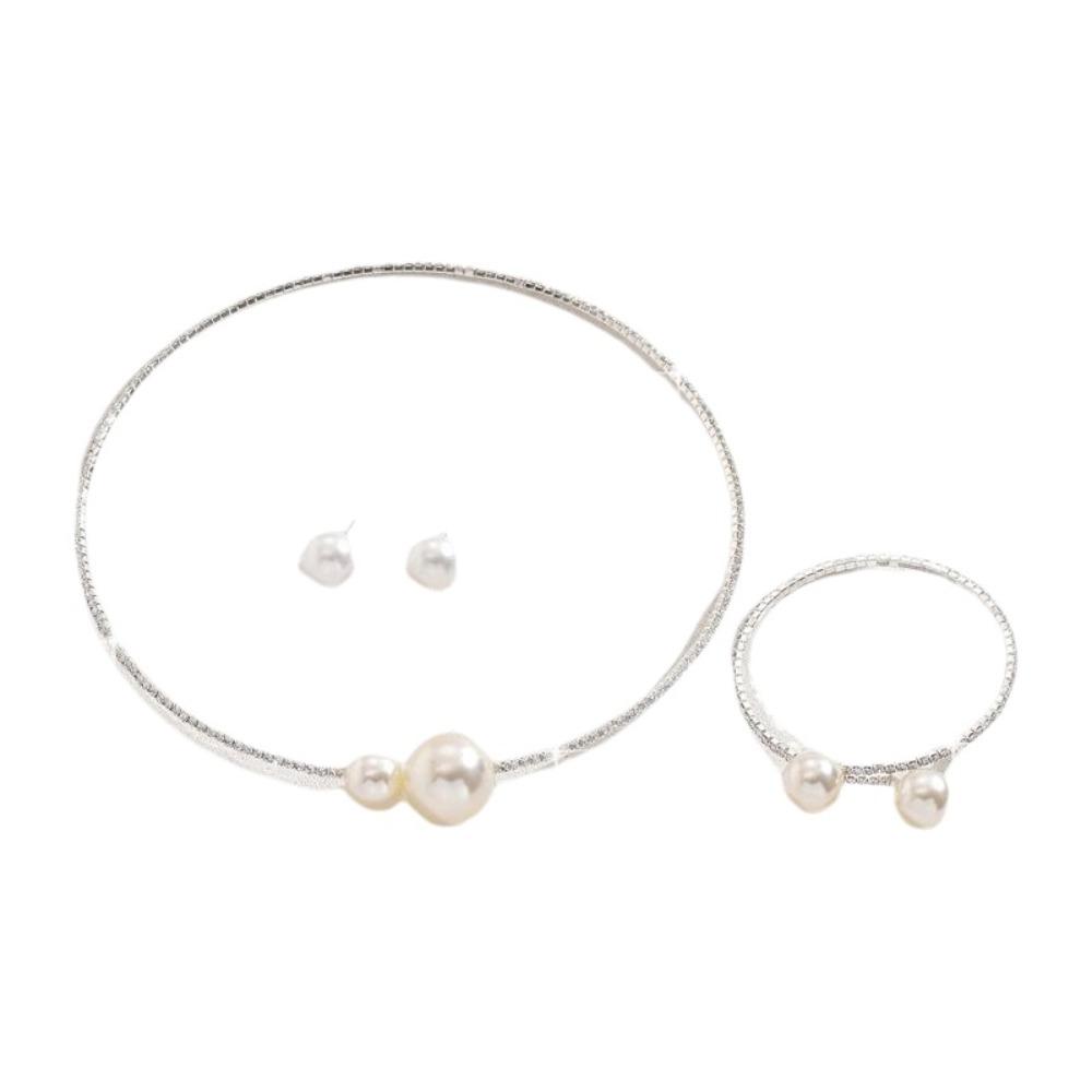 Openable Bracelet Bridal Jewelry Sets Adjustable Rhinestones Necklace Bracelet  Gift
