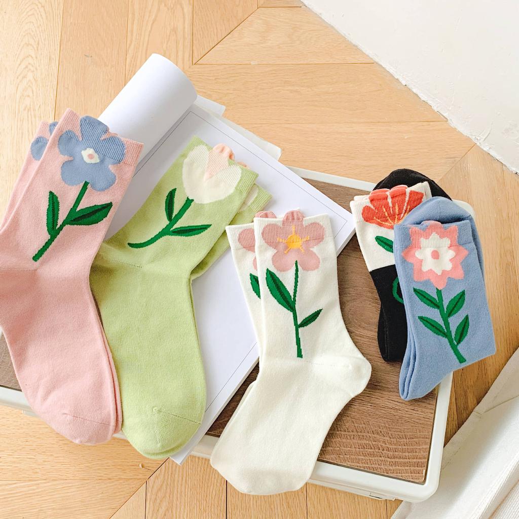 Tulip Socks For Women Fashion Personality Three-Dimensional Flower Women'S Socks Mid-Leg Socks Trendy Stockings Xiaohongshu Same Style