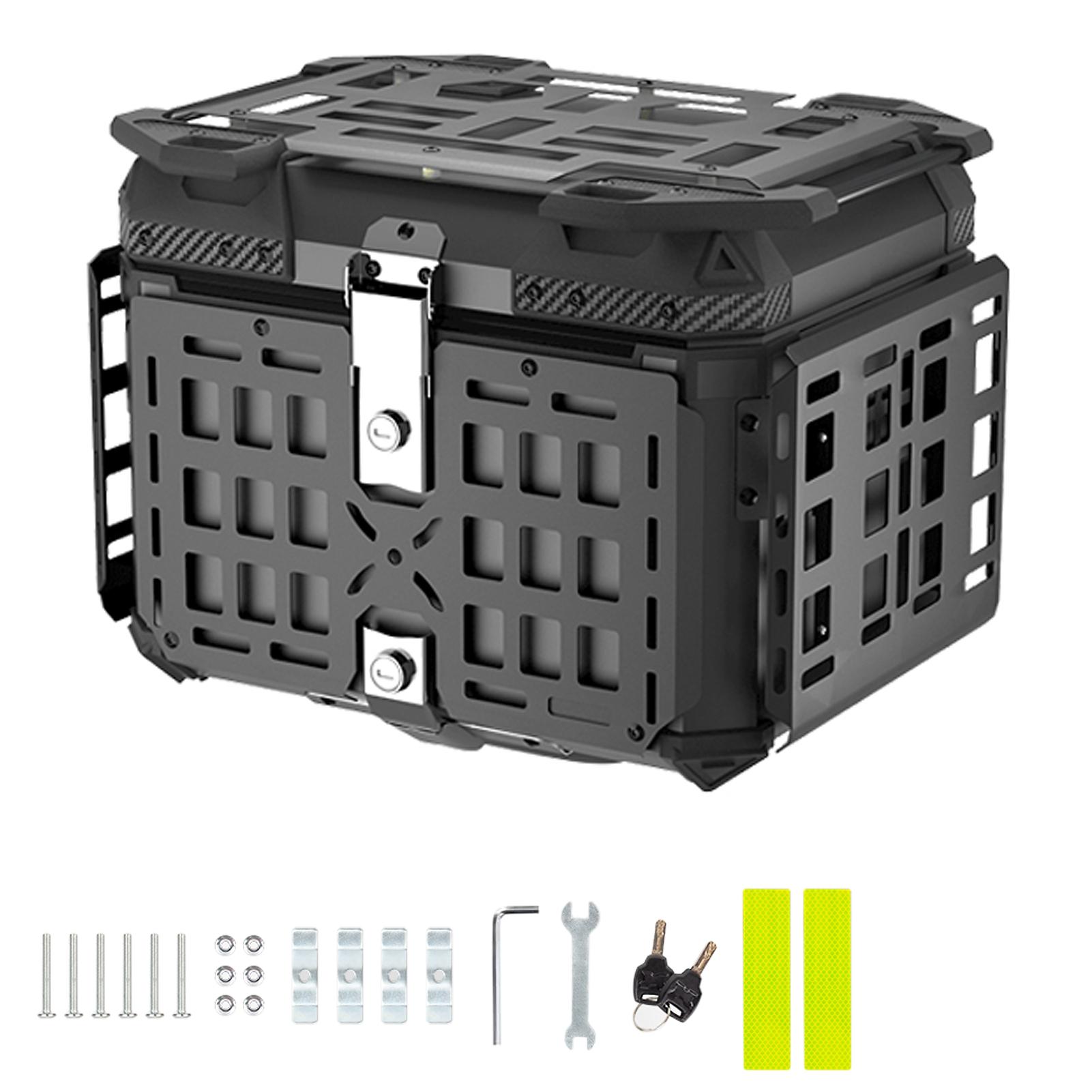 

Motorcycle Tail Box, 45L Aluminum Alloy Motorcycle Luggage Trunk, Quick Release Foldable Rear Storage Cargo Case for